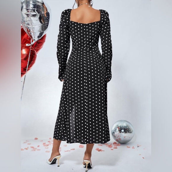 Lulus Charmed and Classy Black Polka Dot Long Sleeve Midi Dress - Picture 3 of 13